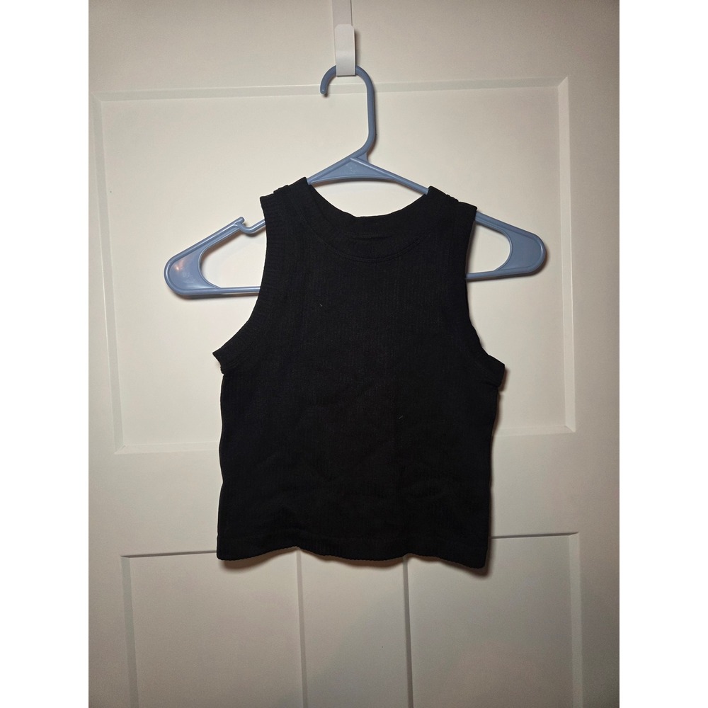 Aura Black Ribbed Sleeveless Crop Top Tank SCT908-R-W M/L
